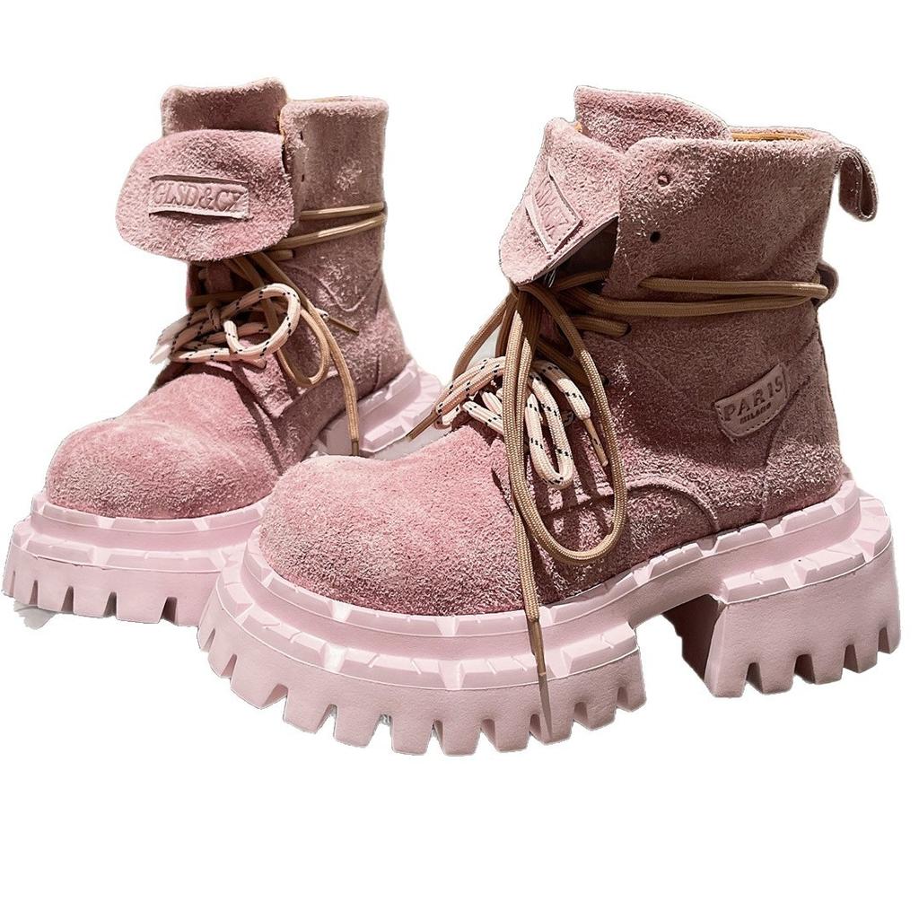 Martin Boots Big Head Frosted Candy Color Lapel Locomotive Boots Short Boots Handsome Tooling Babes Flats Women's Shoes