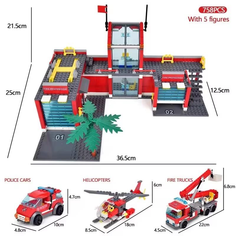 

HUIQIBAO 774pcs City Fire Station Model Building Blocks Boys Firefighter Truck Educational Construction Bricks Toys For Children