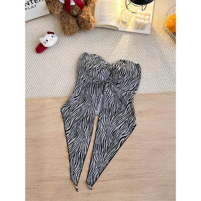With chest pads, sexy Spice Girl style leopard print print one-word collar circumference chest wrap vest, summer backless tube top