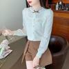 Women's Long Sleeve Stand Collar Lace Shirt with Velvet Inner Layer