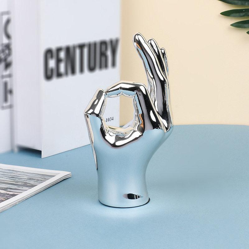 Creative Resin Figurines Silver Gesture OK Finger Hand Sculpture Thumb Ornament  Decorative Figurines Home Decoration
