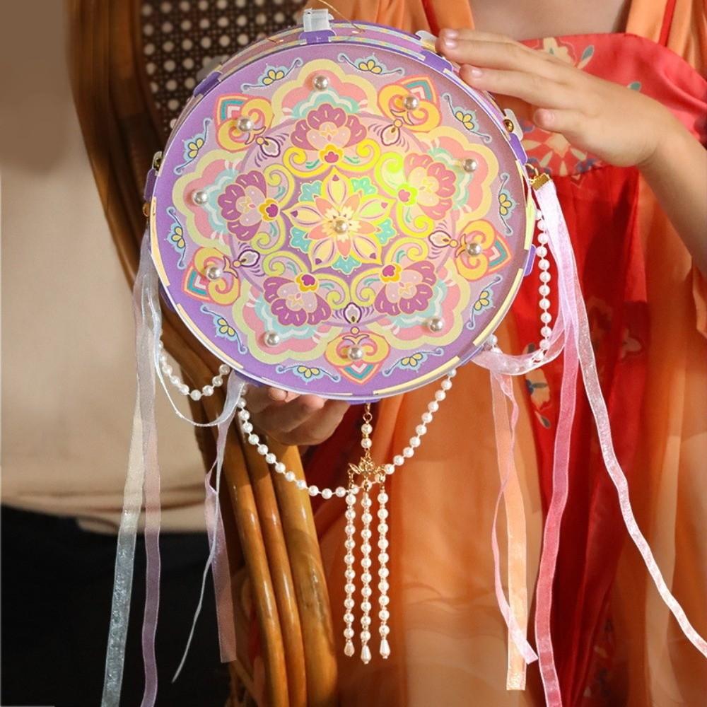 Pearl Bead-strand Flower Drumlamp LED Warm Glow Ancient Style Light  Crafting Activity