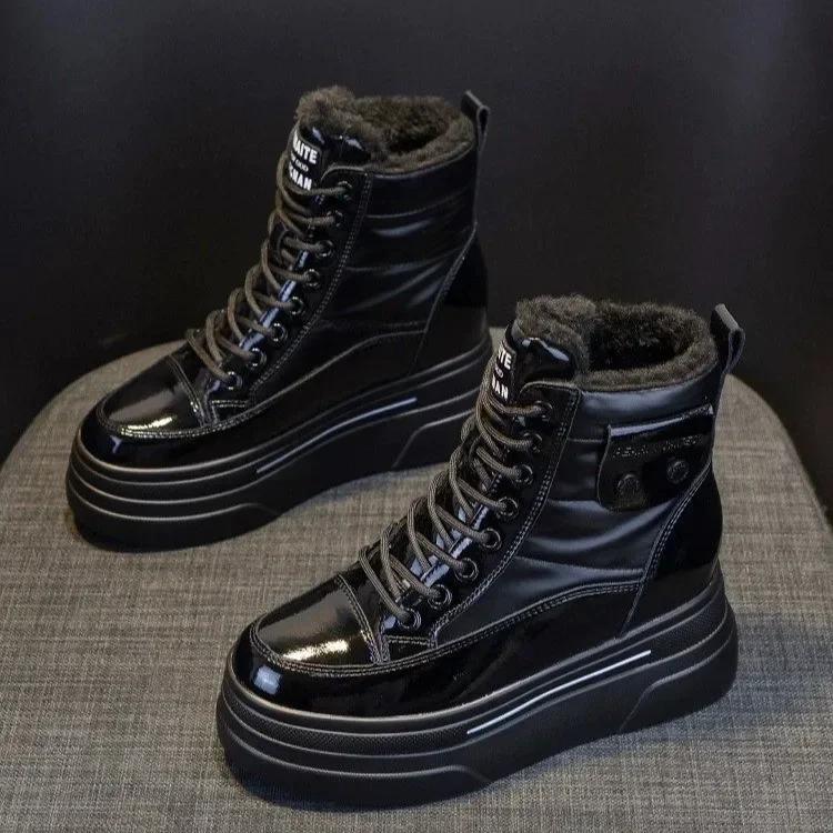 

Модные женские зимние ботинки на толстой высокой платформе со шнурками, белые туфли на шнуровке для женщин, ботинки с круглым носком, женские, распродажа, теплые, удобные 40