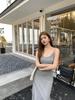 Spring/Summer 2026 French Style Slim Bodycon Spaghetti Strap Long Dress