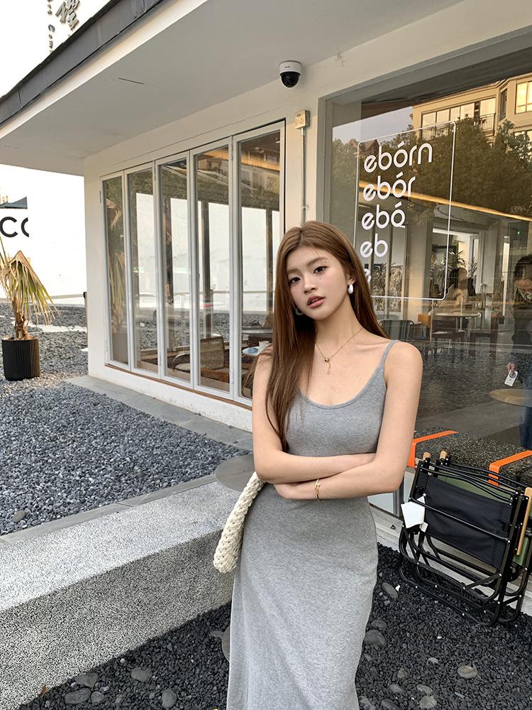 Spring/Summer 2026 French Style Slim Bodycon Spaghetti Strap Long Dress