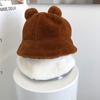 Sombrero de Pescador Orejas de Oso Bola de Felpa Engrosada Otoño Invierno Leopardo Bola de Felpa Gorro Cubeta para Exteriores