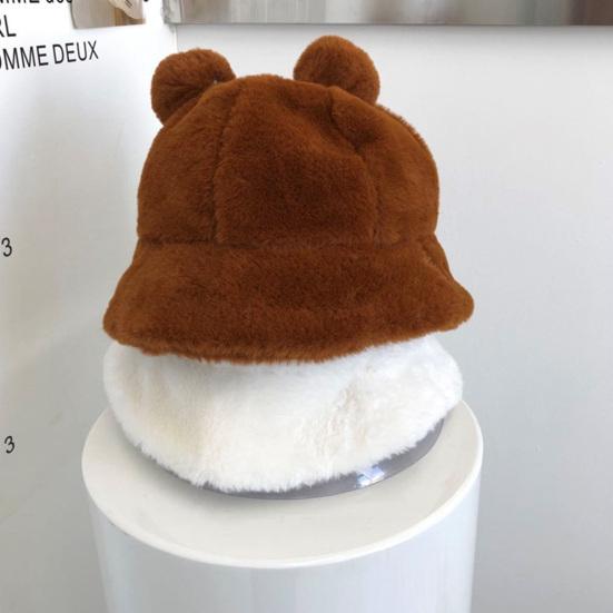 Sombrero de Pescador Orejas de Oso Bola de Felpa Engrosada Otoño Invierno Leopardo Bola de Felpa Gorro Cubeta para Exteriores