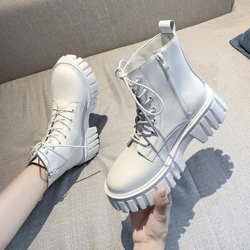 

Women Boots High Quality Soft Leather Casual Boots Lace Up Ankle Boot Non Slip Platform Boots for Women Fashion Boot Botas Mujer 42