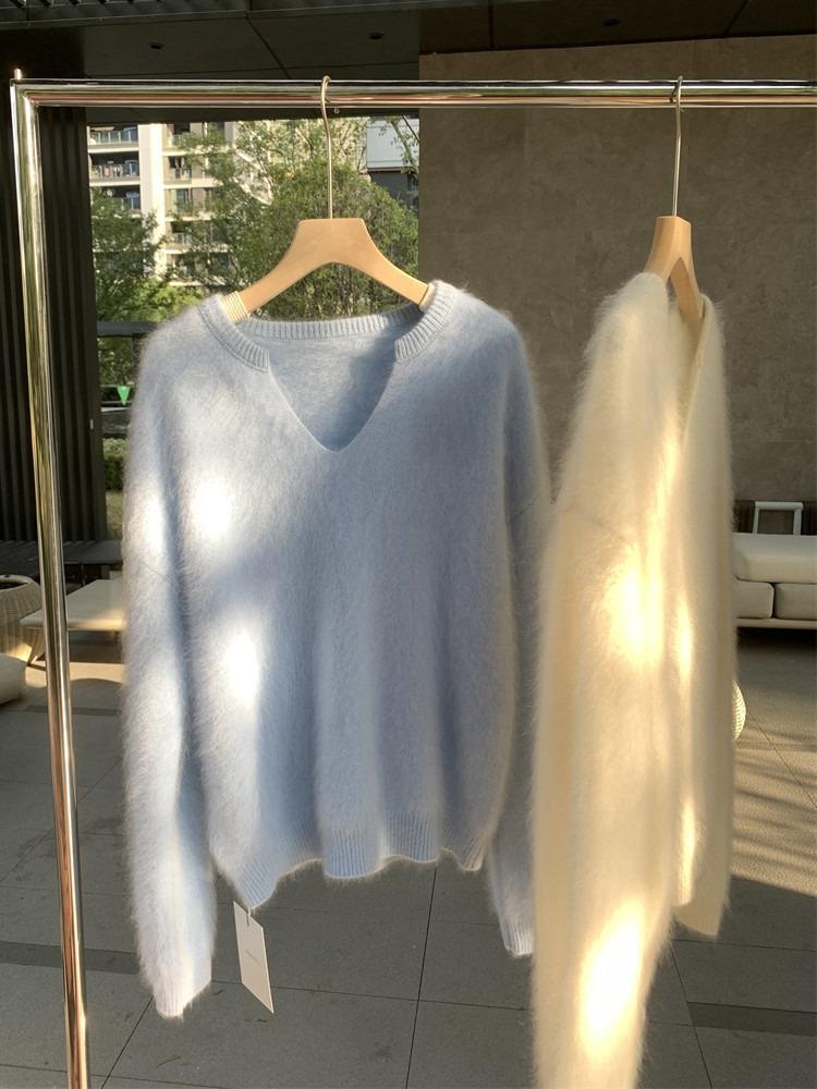 Women's Autumn & Winter Goose Yellow Mohair Sweater - Soft, High-Grade Mink Fleece, Cozy Lazy Style