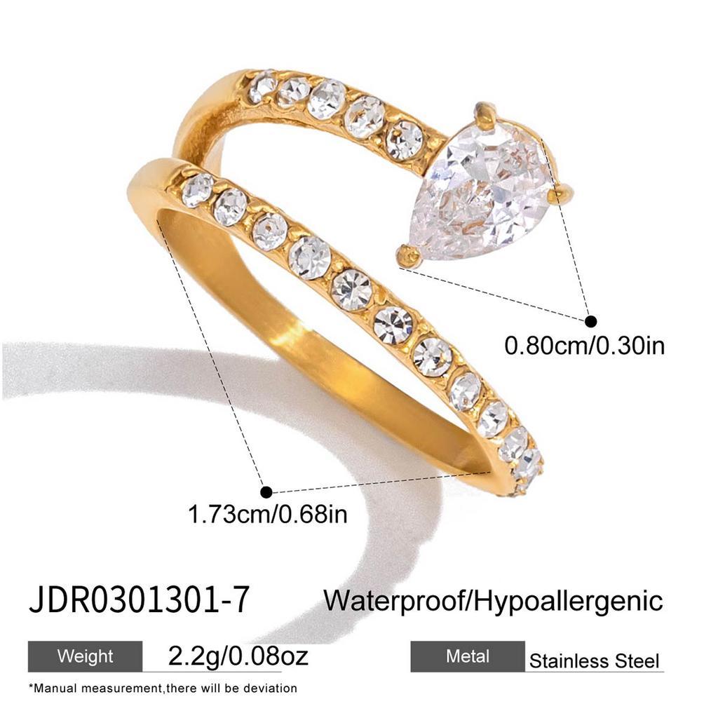 Youthway Geometric Zircon Open Rings For Women Minimalist 18K Gold PVD Plated Stainless Steel Rings Fashion Jewelry Gift