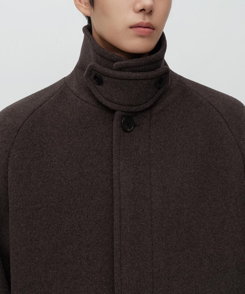 MUSINSA STANDARD Cashmere Blend Oversized Minimal Balmacaan Coat [Heather Brown]