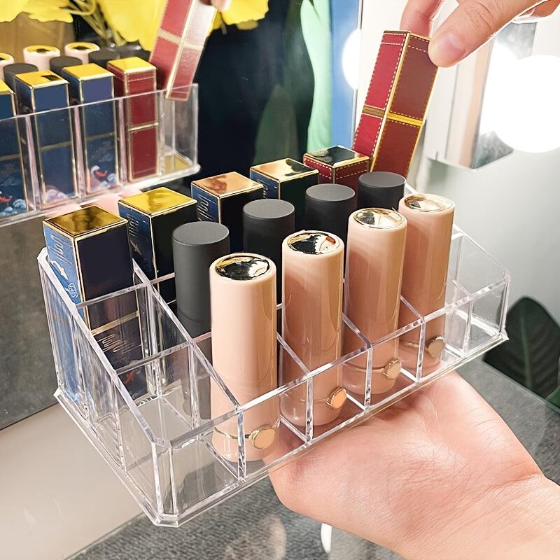 12‑Slot Desktop Lipstick Storage Box, Cosmetic Organizer Shelf for Lip Gloss, Nail Polish, Dressing Table Makeup Supplies
