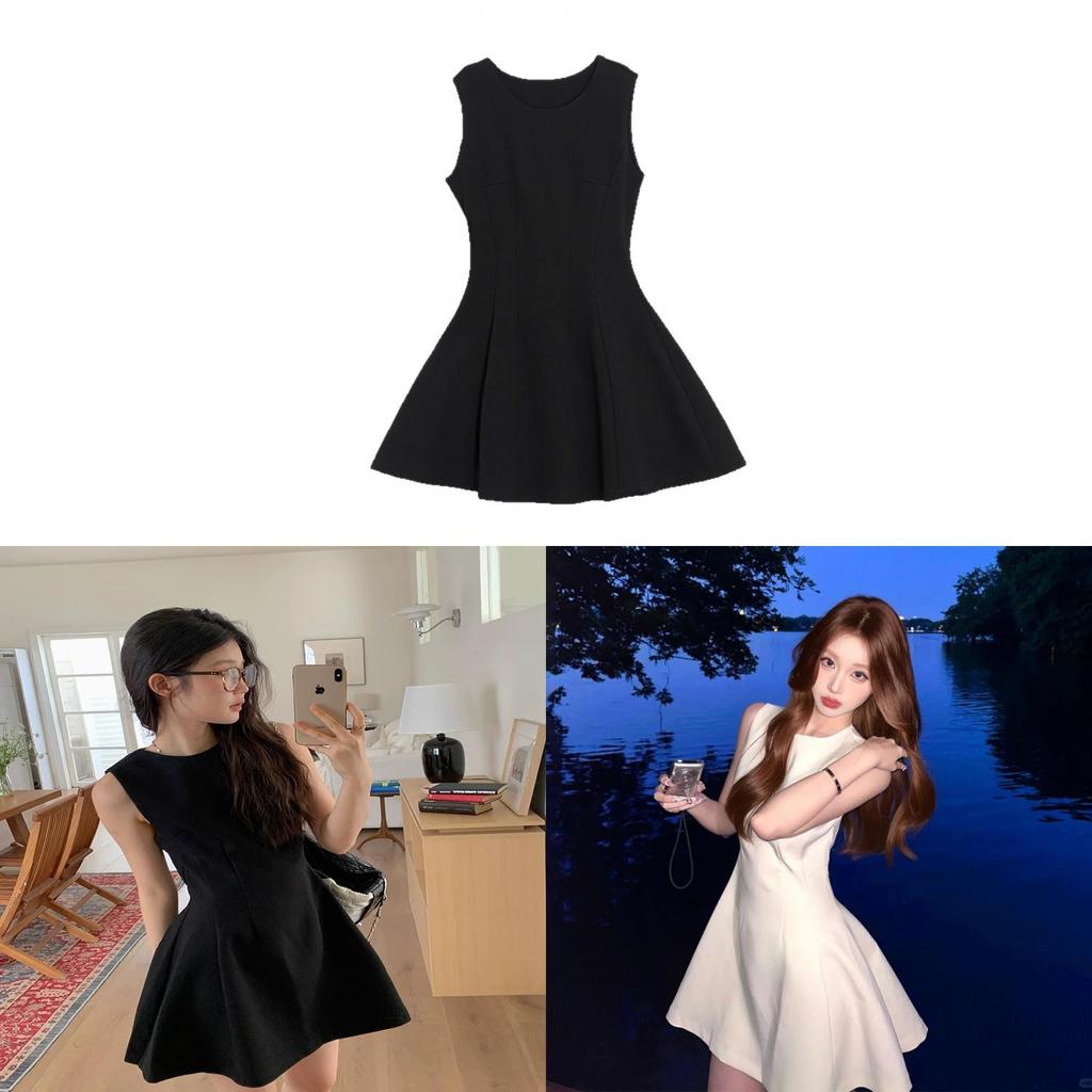 Sophisticated Black Cotton Blend A Line Sleeveless Dress For Summer Elegant Womens Fashion