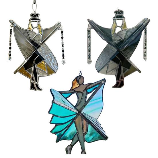 Dansande Dam Snurra Fönsterhänge i Färgstarkt Glasstil Hängande Vindspel för Fönster Trädgård Veranda Balkong Dekoration