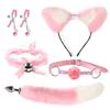 VaHppy SM BDSM Sex Toy Sets Role-playing Fox 5pcs/lot Plush Anal Plug Tail Bell Collar Mouth Plugs White/Black/Pink Couple Games