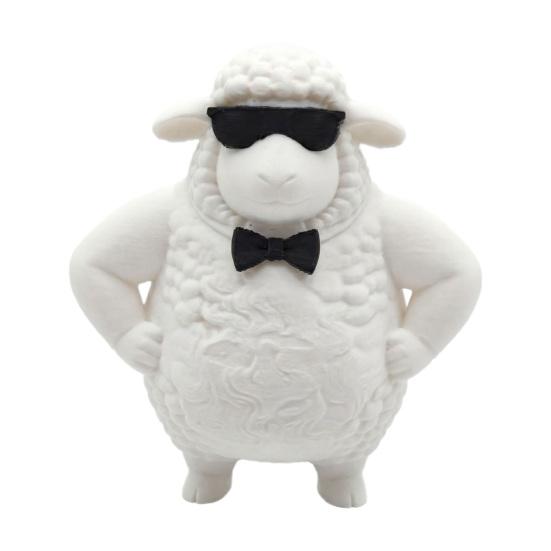 

Cute Cool Sheep Figurine 3D Printed Small Lamb with Sunglasses And Bow Necktie Novelty Animal Sculpture for Home Office Desk Decor