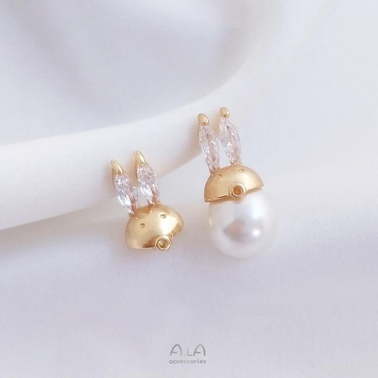 14K Gold-Filled Silver Rabbit Zircon Bead Stud Earrings