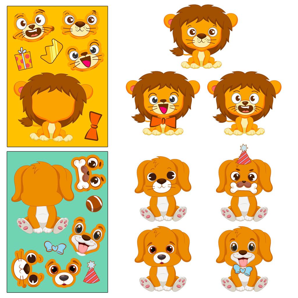 6 Photos/package of Small Animals Face-changing Stickers Puzzle DIY Stickers New Products Children's Puzzle Toys Puzzle Doodle Stickers