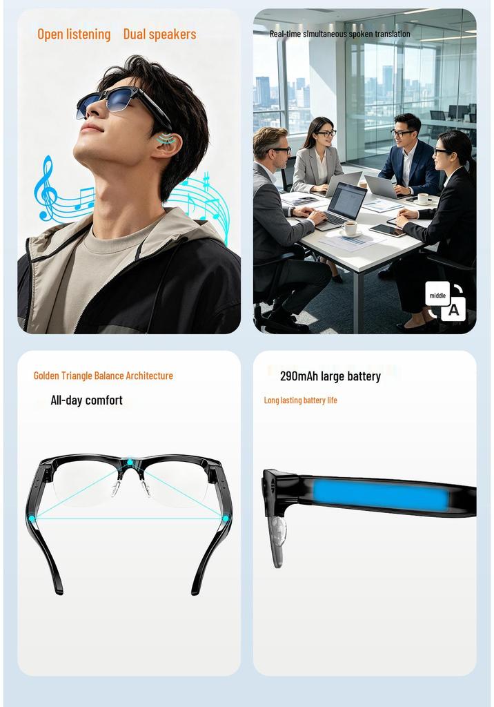 Smart AI Glasses: 800W HD Video Recording, Sports Bluetooth, Translation, with Camera Functionality