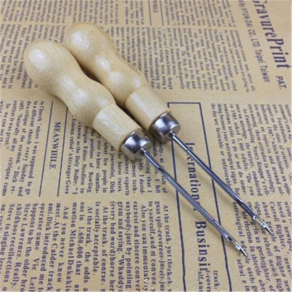 3PCS/SET Wooden Handle Sewing Awl Hand Stitcher Leathe Punch Tool DIY Shoe Repair Hook Tool Leather Accessories