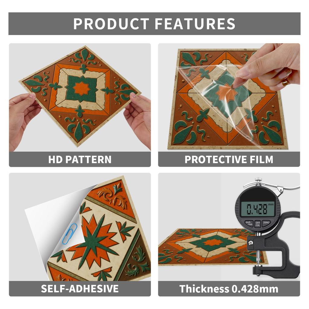 24 szt. Naklejki na płytki w stylu europejskim Kuchnia Samoprzylepne Odporne na olej Naklejki ścienne Wodoodporny Winyl Zdejmowalne Naklejki ścienne