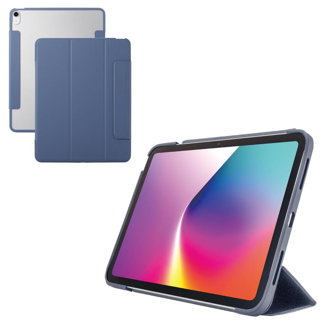 Elecom IPad Air Flap TPU Impact Clear 13-inch (M3/M2) 2025/2024 Case, Case, Material, Resistant, Thin, Lightweight, Back, Blue-Gray Frame,