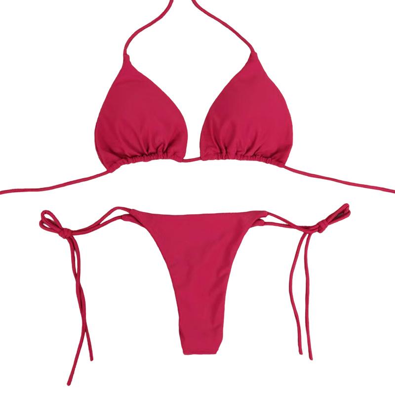 1Set Three-point Set European Style Tie Split Swimwear Solid Color Bikini Sexy Swimsuit