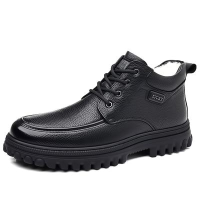 Trendmarke Herren Echtleder Kurze Stiefel Winter Baumwollschuhe Herren Stiefeletten Plüsch Kältebeständig Business-Stiefel