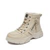 Damen-Kampfstiefeletten mit Schnürung, klobige Plateaustiefeletten aus PU-Leder, runde Zehenpartie, kurze Stiefeletten für Damen, Herbst/Winter, Schlupfstiefeletten