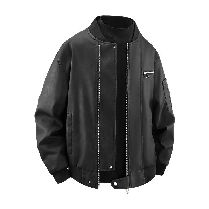 New leather jacket men's autumn men's slim stand-up collar casual jacket men's top windproof casual jacket jacket