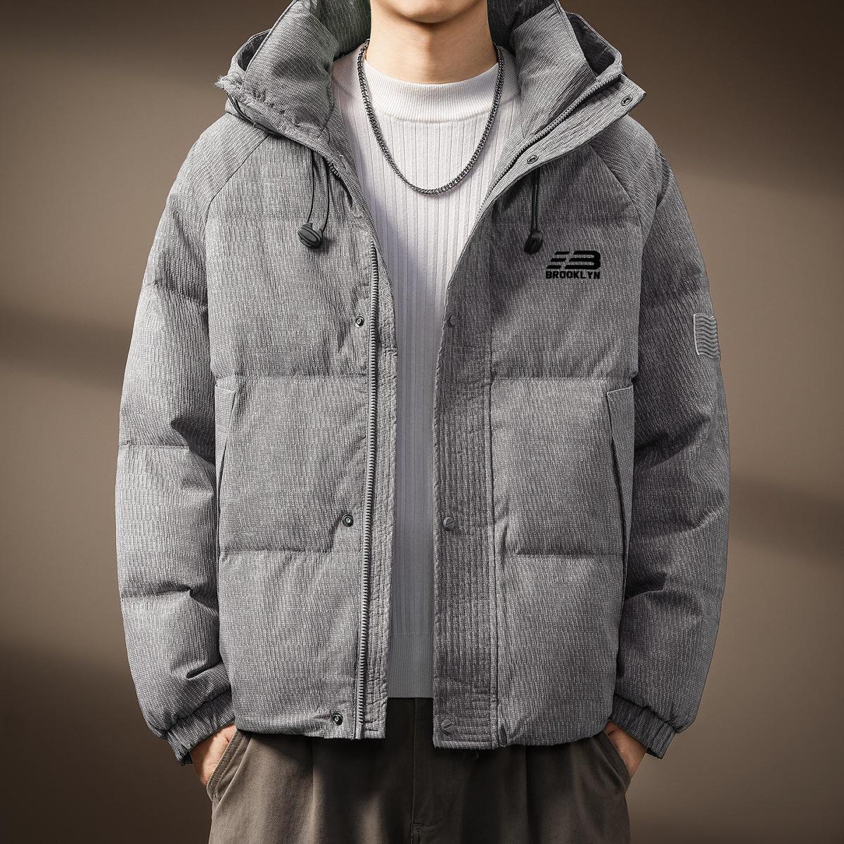 

Men s High-End Hooded 90% Duck Down Jacket – Short, Thick, Warm, Trendy, Casual Winter Outerwear XL (150-170 Jin) світло-сірий колір