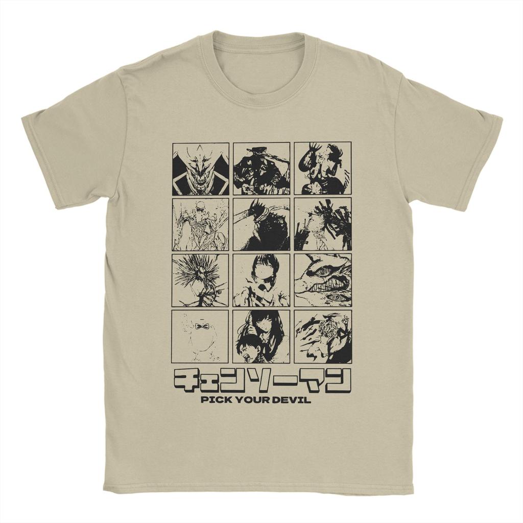 Chainsaw Man Pick Your Devil T-Shirt Men Manga Anime Amazing Cotton Tee Shirt Round Collar Short Sleeve T Shirt Party Clothes