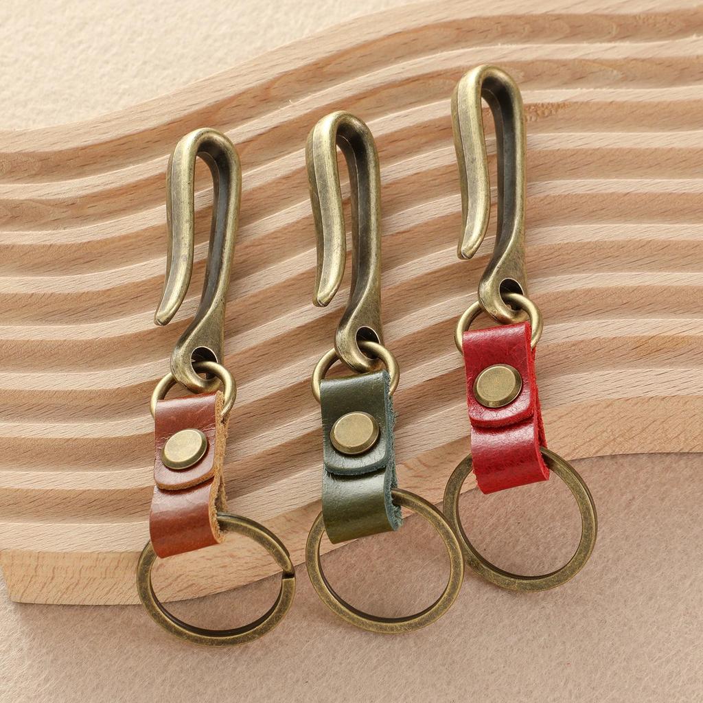 Cowhide Distressed Alloy Waist Hanger Keychain - Creative, Portable, Genuine Leather Pendant for Car Keys