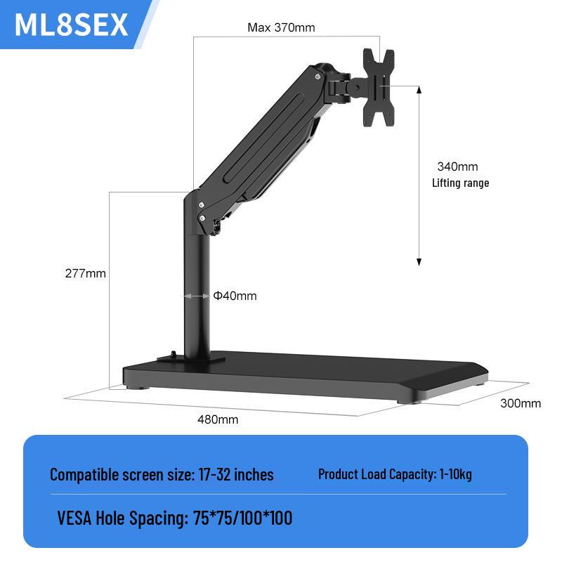 Height-Adjustable Pneumatic Desk Monitor Stand with Phone Slot