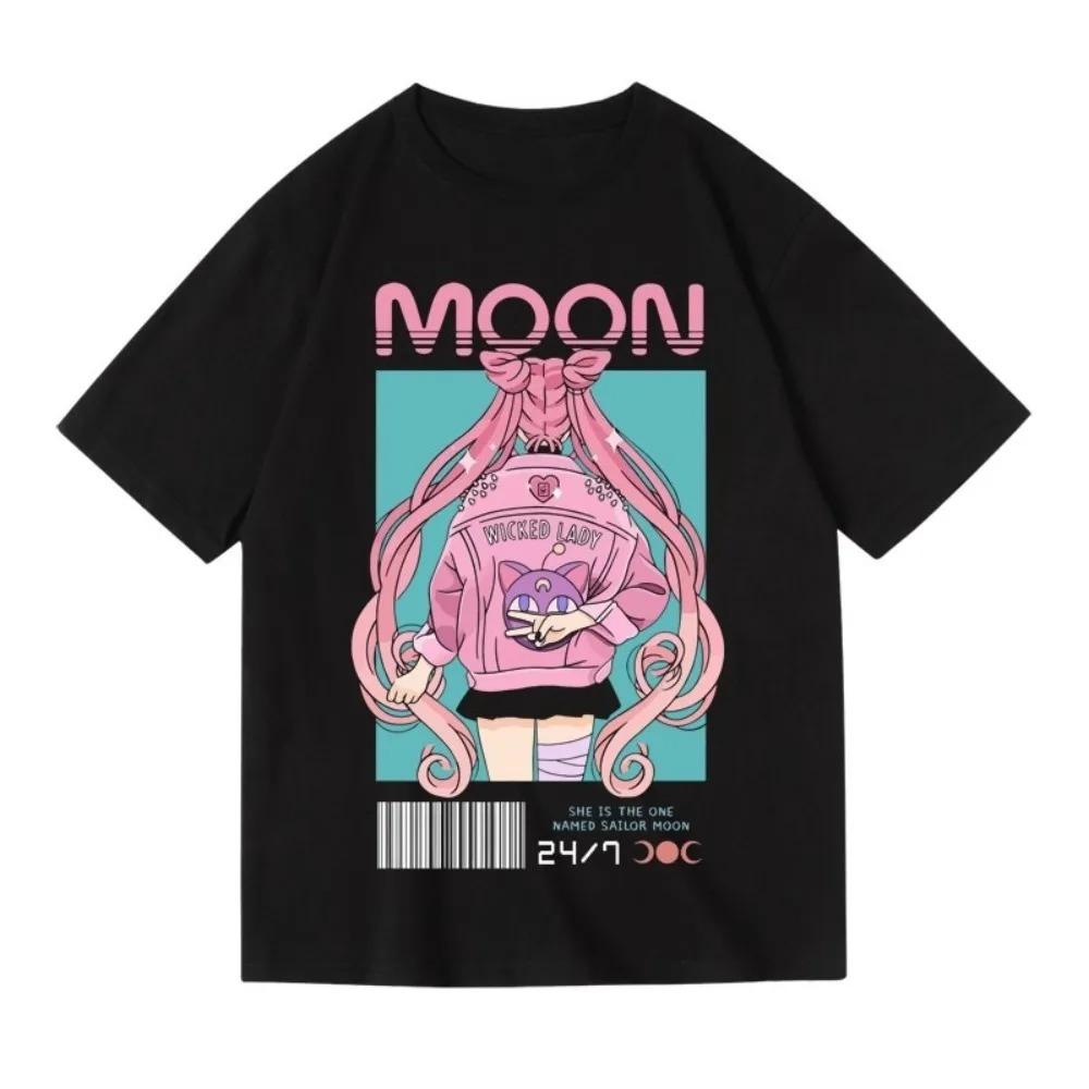 

Stylish Streetwear Black Sailor Moon Black Lady (Chibiusa) Anime Print Cotton Short-Sleeve T-Shirt 4XL