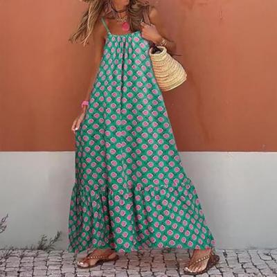 Rückenfreies Schwingendes Sommer-Strandkleid Damen Boho Maxi Spaghettiträger Fließendes Ärmelloses Sommerkleid Lang