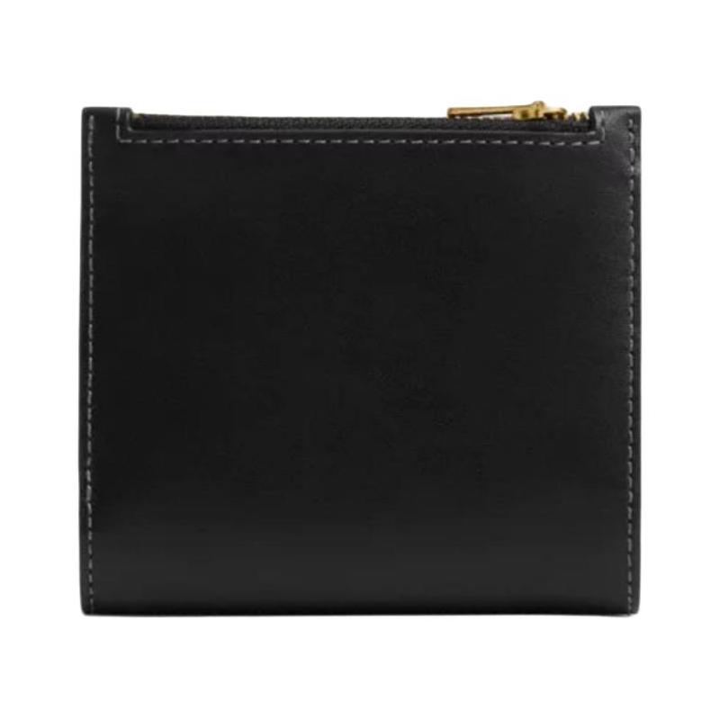 COACH Solid color multi-card slot folding zipper calfskin wallet regular women's black black