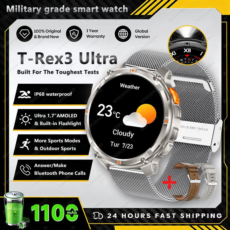 New T-Rex3 Ultra Men SmartWatch 1100mAh Battery Compass LED Flashlight Heart Rate Sports Track IP68 Waterproof Smartwatches