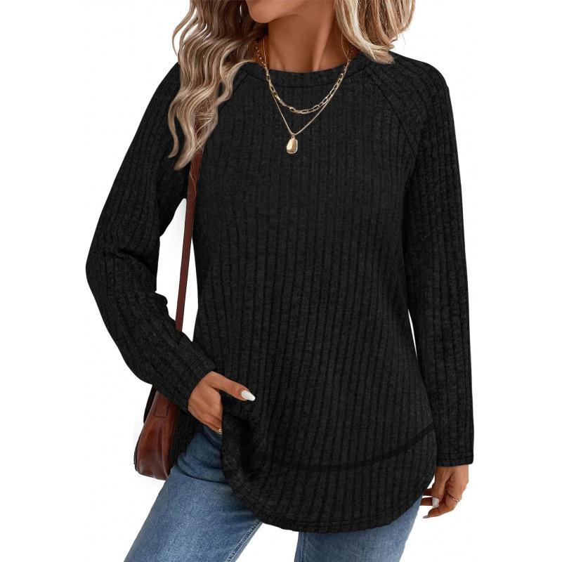 2025 Autumn Winter New Long-sleeved Round Neck Patchwork Bottoming Shirt T-shirt Women's Sweatshirt