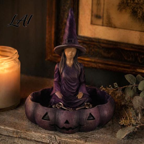 Vintage Style Storage Meditating Witch Jewelry Tray Gothic Resin Decorative Decoration Dish Mysterious Zen Desktop Organizer for Keys Trinkets Room