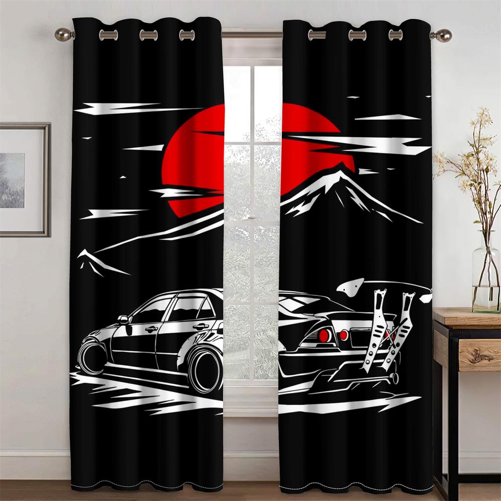 Mode Comic Graffiti Rennwagen Cool Jungen Kinder Männer 2 Stück Lichtfilter Vorhang für Wohnzimmer Schlafzimmer Fenster Drapierung Dekor