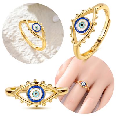 Golden Open-Ring Copper Demon'S Eye Woman'S Ring Religious Symbol Open Ring Valentines Gift Jewelry Accessory