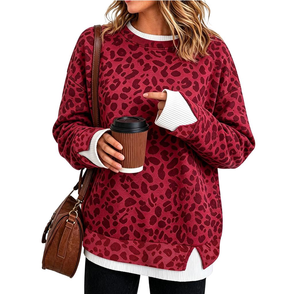 Damen Casual Langarm Locker Geschnitten Pullover Sweatshirt mit Reißverschlusskragen