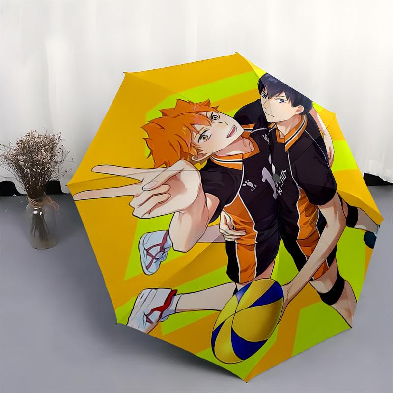 1pc Haikyuu! Kuroo Tetsurou & Hinata Shoyo Volleyball Team Auto-Folding Umbrella Portable 3-Fold Design, 8-Rib Iron Frame Outdoor Umbrella, Perfect Gi