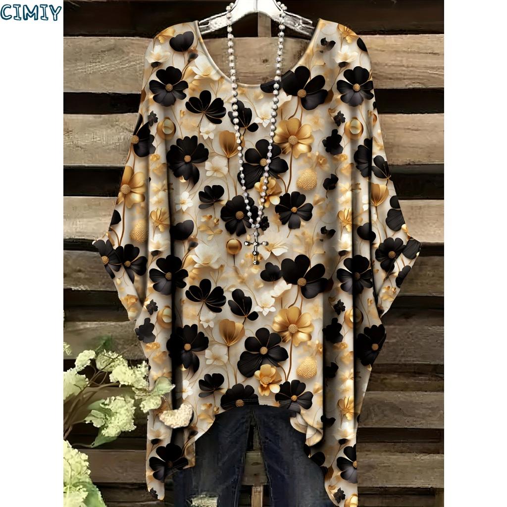 Camiseta con Estampado Floral Elegante Cuello en V Manga Corta Cuello Redondo Ajuste Cómodo Casual Perfecta para Ropa Informal Top para Todas las Estaciones Verano