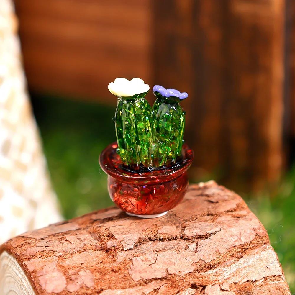Creative Simulation Cactus Plant Decor Transparent Fleshy Car Computer Decoration Ornaments Decorative Crafts Home Accessories