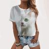 Women's T-Shirt Cute Kitten Print Fashion Casual Basic Tops Oversized Round Neck High Quality