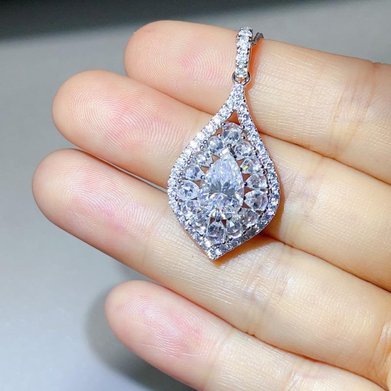 2 Carat Teardrop Moissanite Pendant Necklace in S925 Silver - Elegant European American Design for Women
