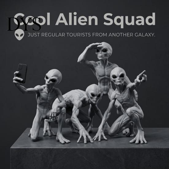 Creative Desktop Accessories for Men 4Pcs 3D Printed Alien Statue, Resin Sci-fi Figurines, Ornament, Exquisite Art Ornaments Novelty Interstellar
