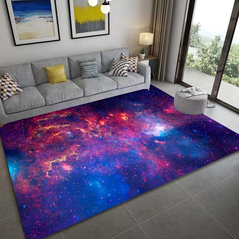 Galaxy Planets Carpet Mat Spiral Nebula Rug Glowing Cosmic 3D Effect Stardust Vibrant Home Decoration Floor Mats Bedroom Carpet